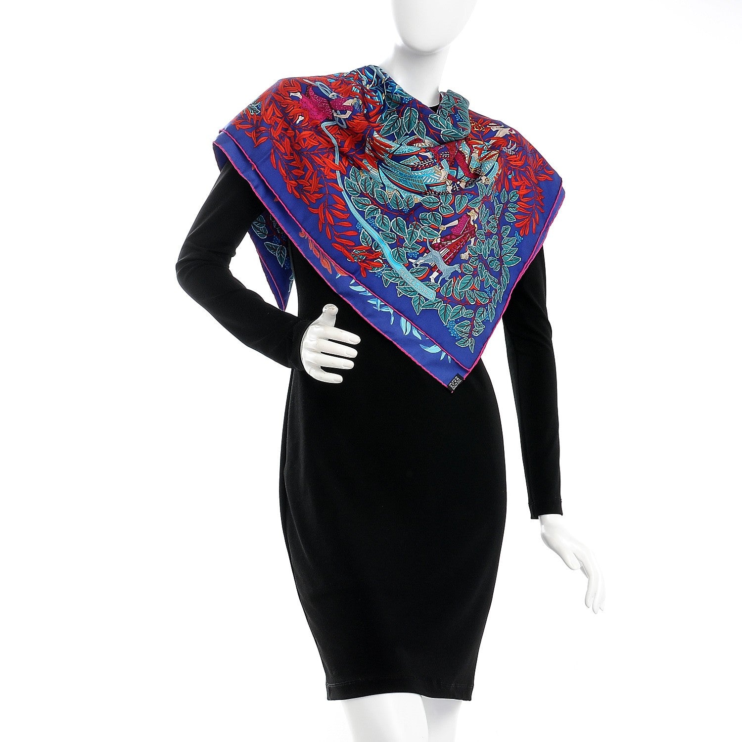 Hermes Silk La Promenade de Platon Scarf 90 Indigo Rouge Turquoise 2 of 7