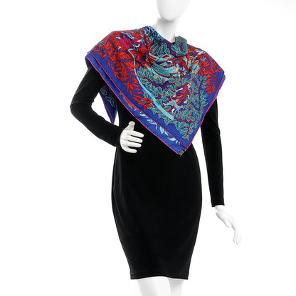 Hermes Silk La Promenade de Platon Scarf 90 Indigo Rouge Turquoise 2 of 7