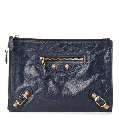 Balenciaga Agneau Giant 12 Gold Hardware Pouch Clutch Bleu Obscur 1 of 7