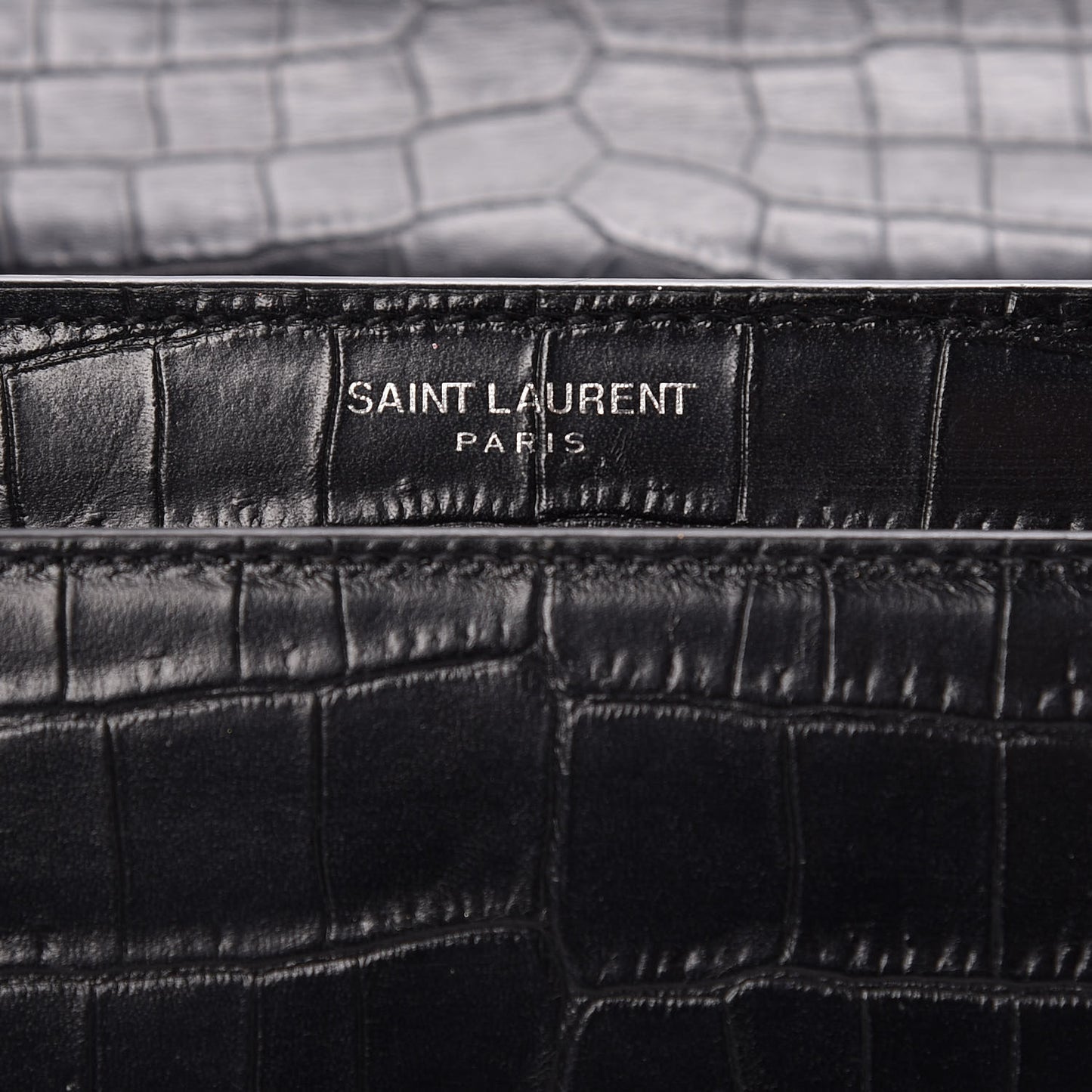Calfskin Crocodile Embossed Medium Monogram Sunset Black