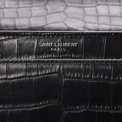 Saint Laurent Calfskin Crocodile Embossed Medium Monogram Sunset Black 6 of 9