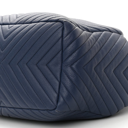 Chanel Deerskin Chevron Medium CC Chain Bucket Drawstring Bag Navy Blue 9 of 11