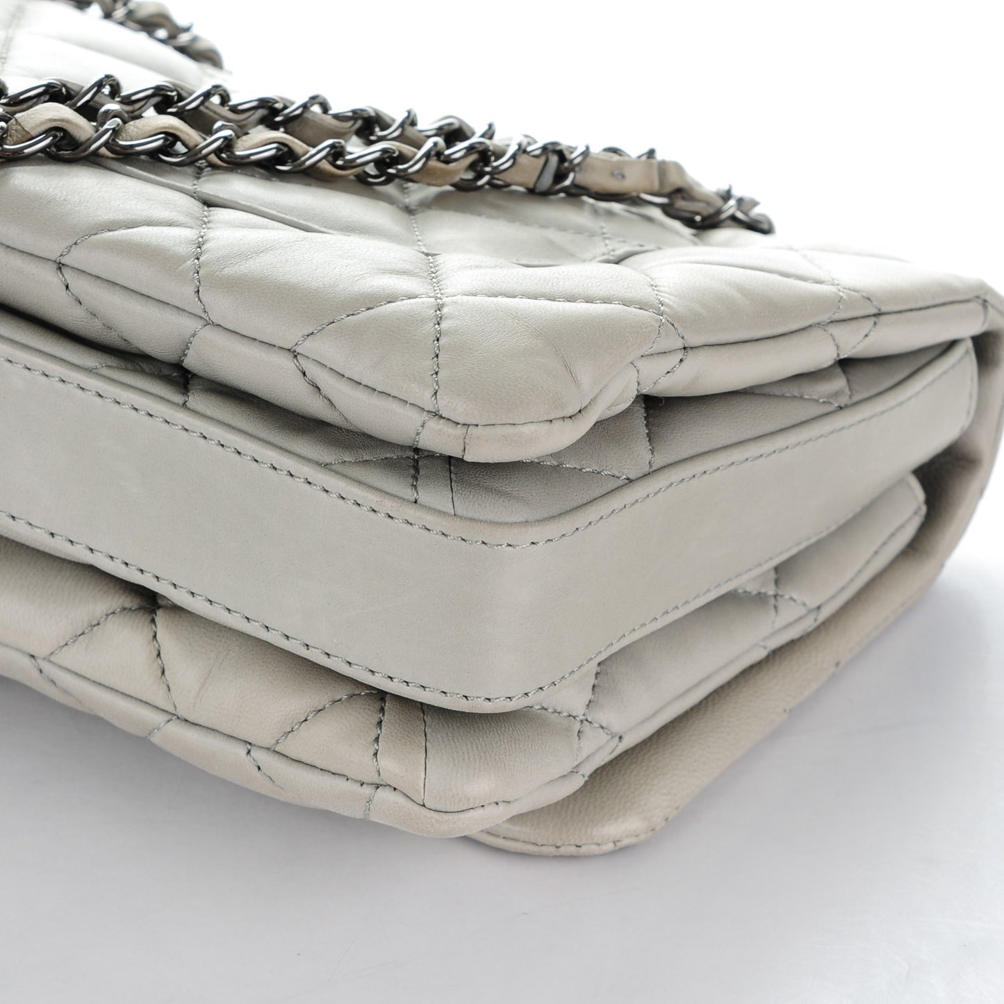 Lambskin Quilted Large 3 Flap Light Grey