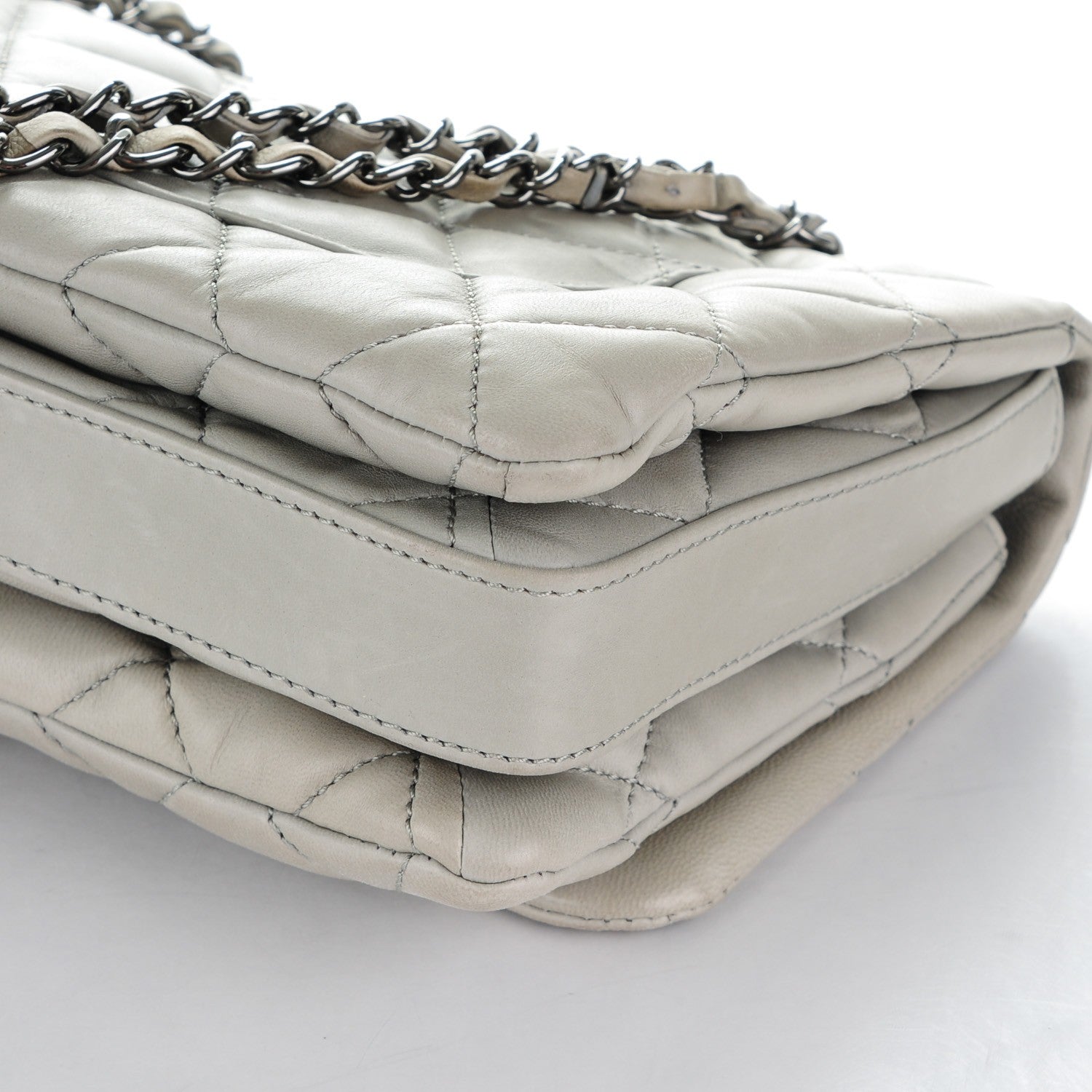 Chanel Lambskin Quilted Large 3 Flap Light Grey 10 of 12