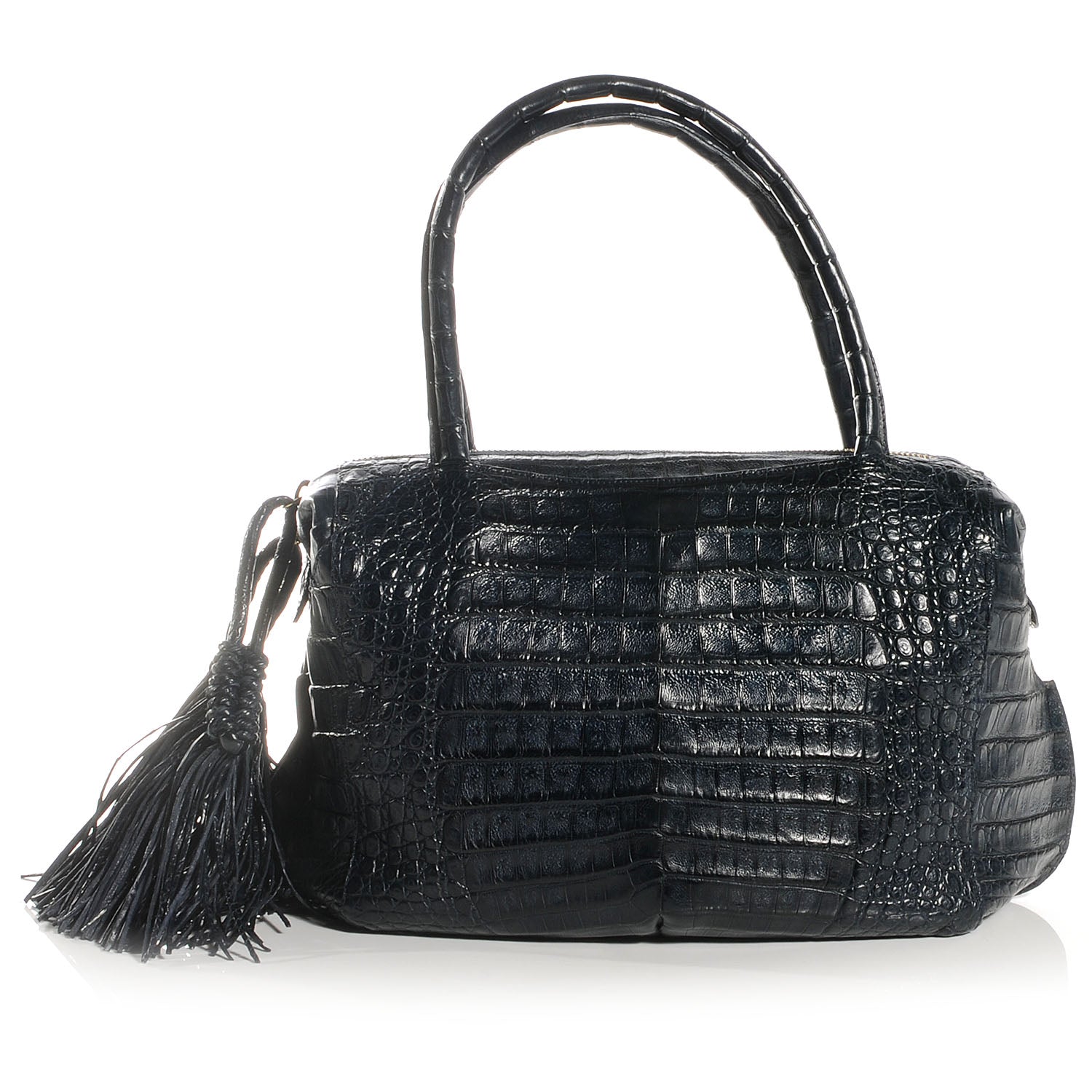 Nancy Gonzalez Crocodile Tassel Handbag Navy 1 of 7