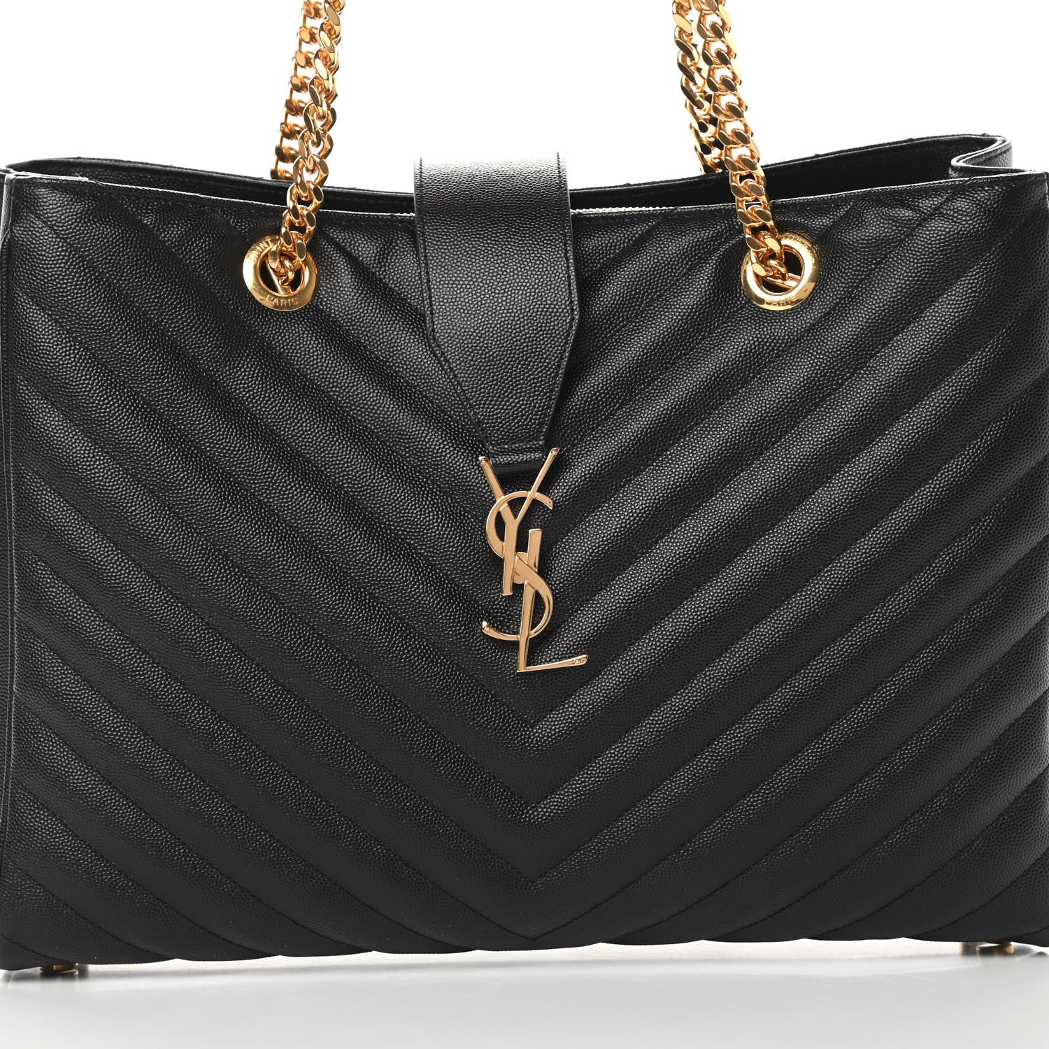 Saint Laurent Grain De Poudre Matelasse Chevron Monogram Shopping Bag Black 8 of 12