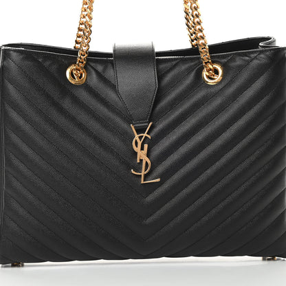 Saint Laurent Grain De Poudre Matelasse Chevron Monogram Shopping Bag Black 8 of 12