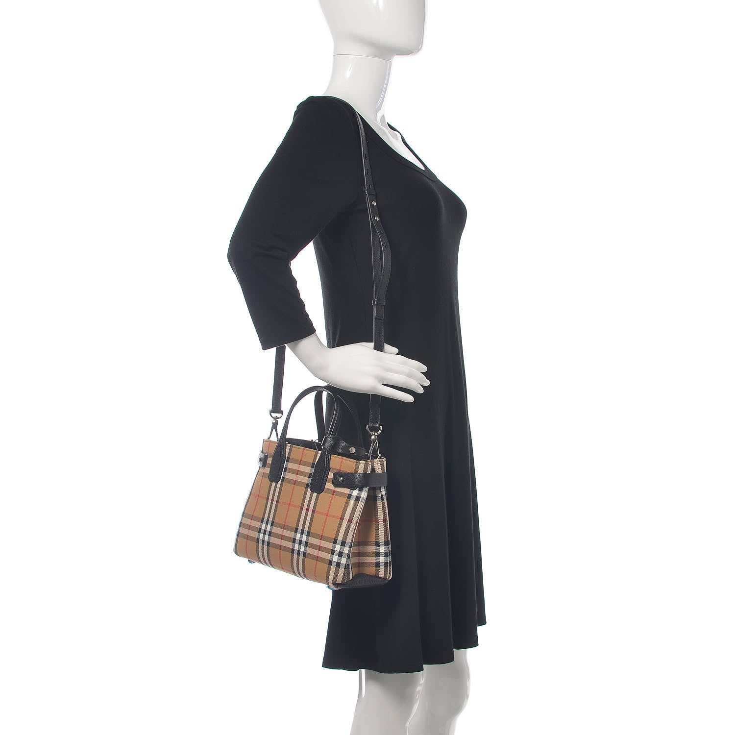 Burberry Goatskin Vintage Check Small Banner Tote Black 2 of 11