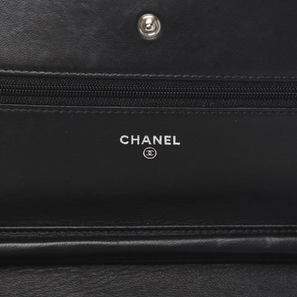 Chanel Lambskin Camellia Embossed Wallet on Chain WOC Black 6 of 12
