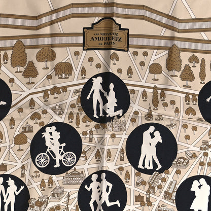 Hermes Silk Les Nouveaux Amoureux de Paris Scarf 90 Beige Black White 2 of 5