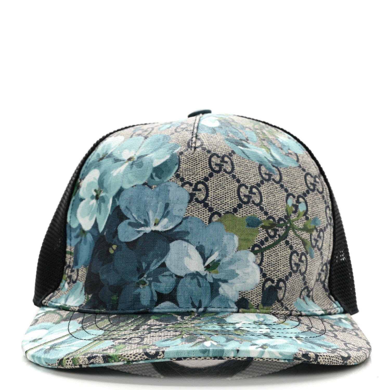 Gucci GG Supreme Monogram Blooms Baseball Hat XXL Beige Blue Navy 3 of 8