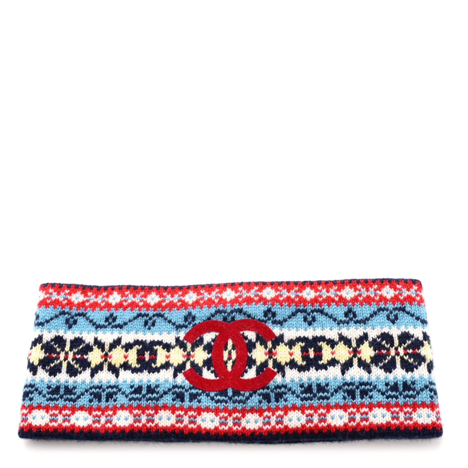 Chanel Cashmere CC Headband Blue Red White Blue Yellow 1 of 4