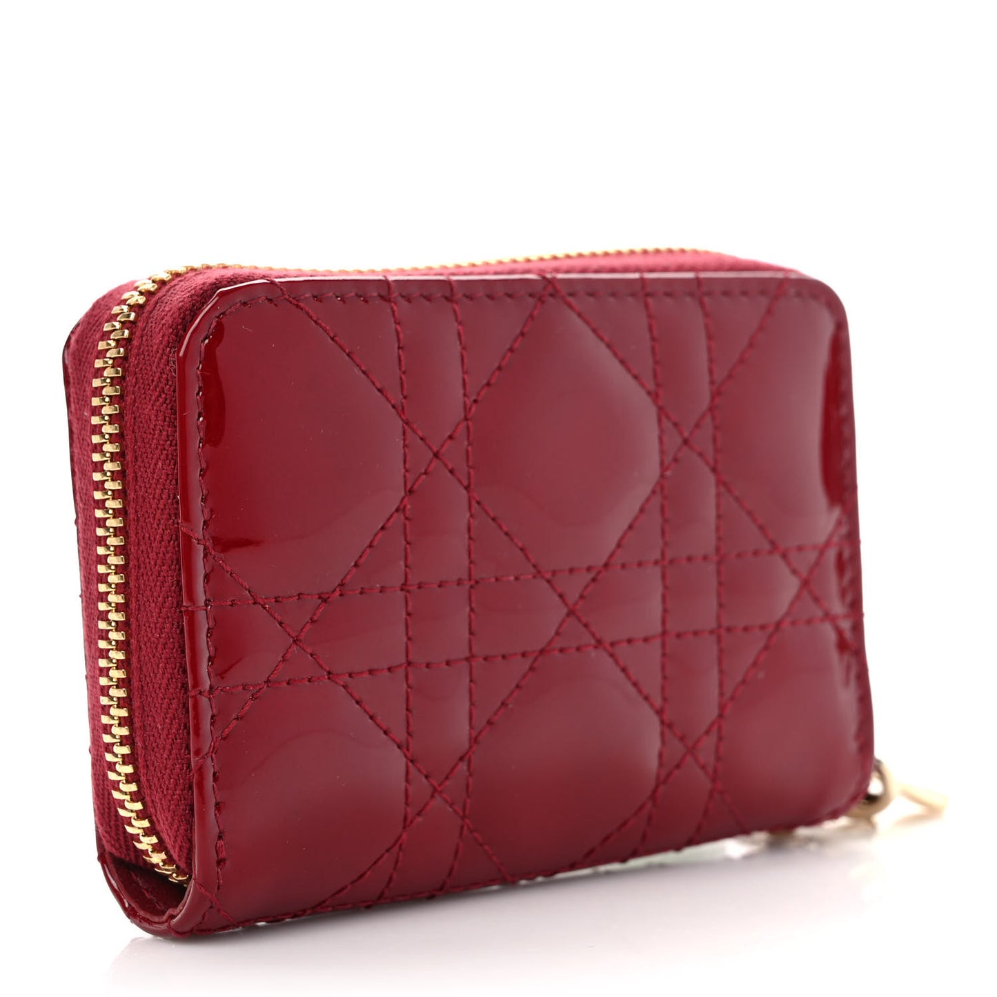 Patent Cannage Small Lady Dior Voyageur Coin Purse Cherry Red