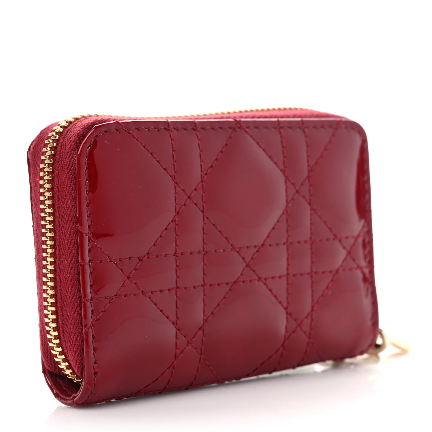 Christian Dior Patent Cannage Small Lady Dior Voyageur Coin Purse Cherry Red 3 of 7