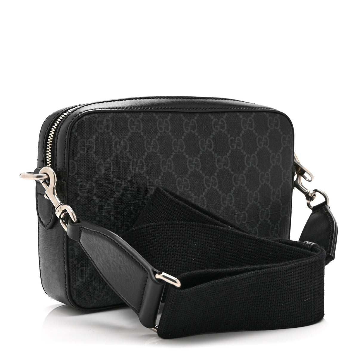 Gucci GG Supreme Monogram Azalea Calfskin Retro Interlocking G Wristlet Shoulder Bag Black 3 of 11