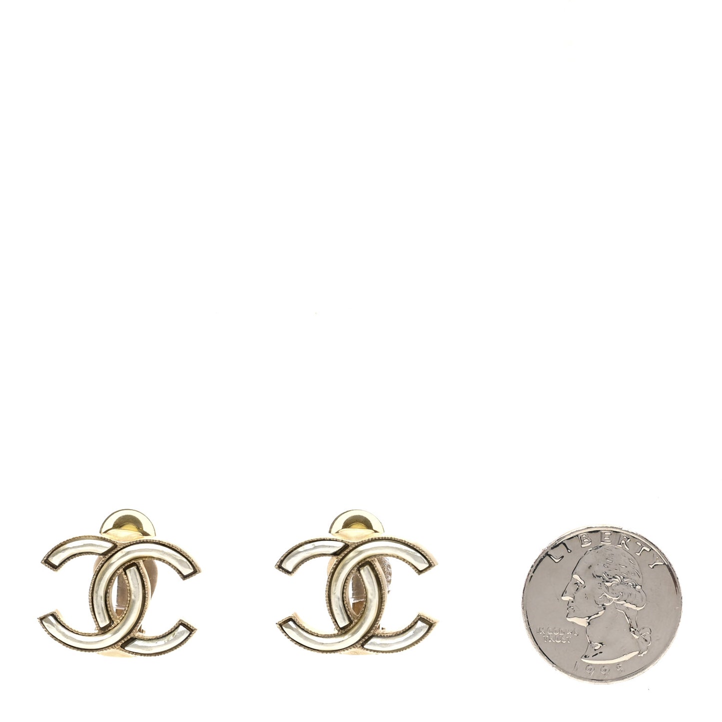 Metal CC Clip On Earrings Gold Pearly White