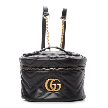 Gucci Calfskin Matelasse Mini GG Marmont Round Backpack Black 1 of 10