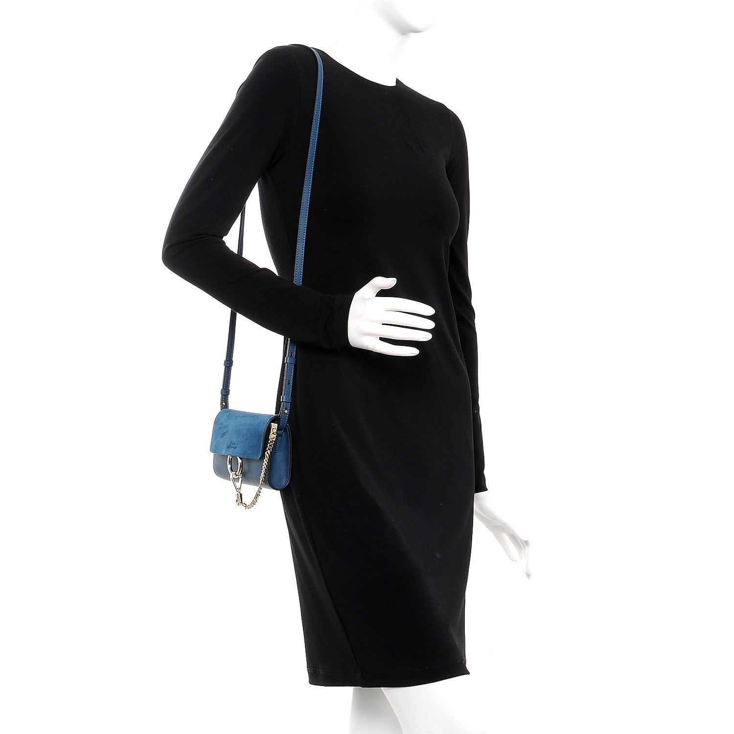 Chloe Suede Calfskin Mini Faye Shoulder Bag Majolica Blue 2 of 7