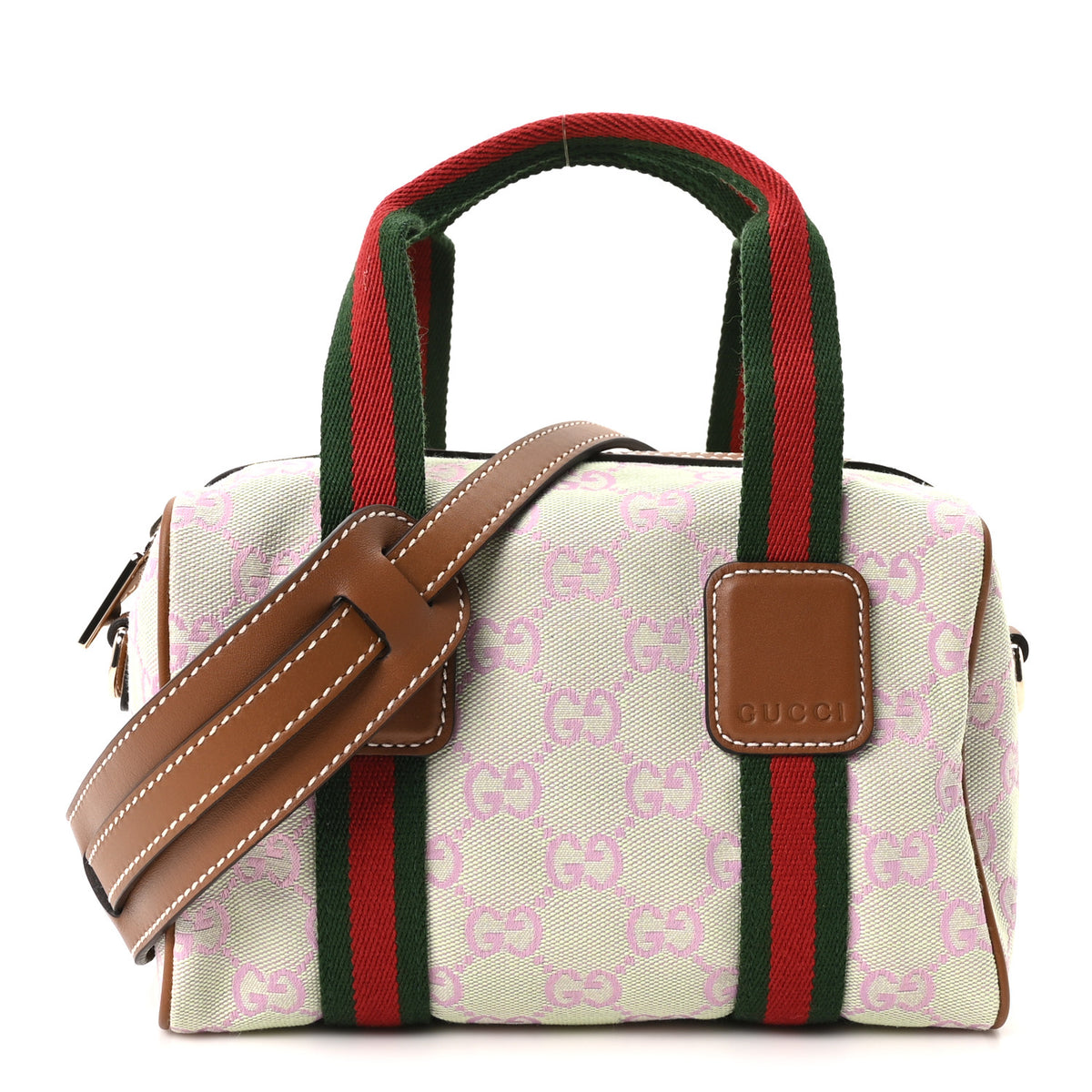 Gucci GG Supreme Web Mini GG Top Handle Bag Green Pink 1 of 10