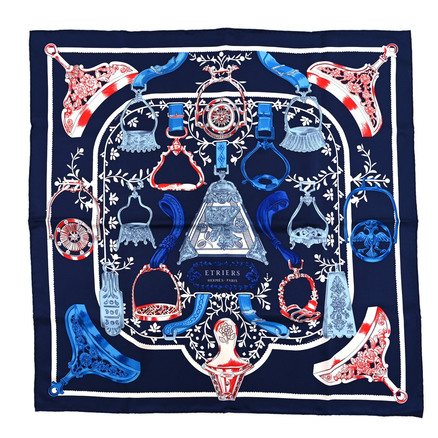 Silk Etriers Scarf 90 Marine Rouge White