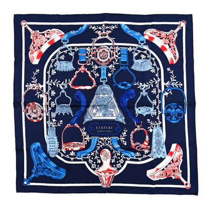 Hermes Silk Etriers Scarf 90 Marine Rouge White 1 of 3