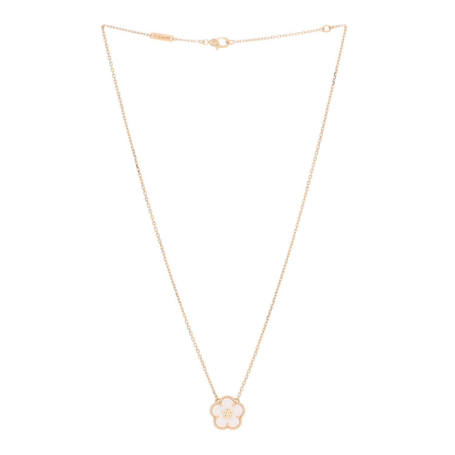 Van Cleef & Arpels 18K Rose Gold Mother Of Pearl Lucky Spring Plum Blossom Necklace 3 of 5