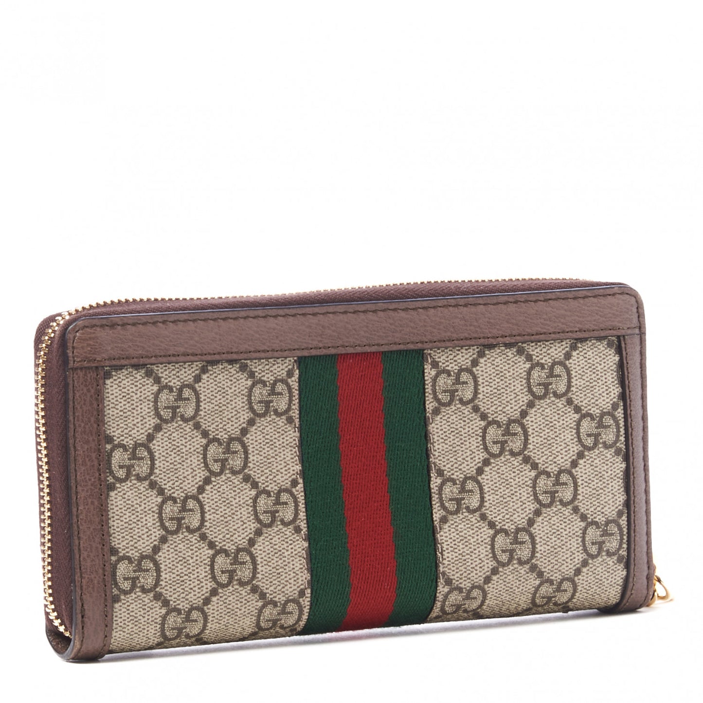 GG Supreme Monogram Web Ophidia Zip Around Wallet Brown
