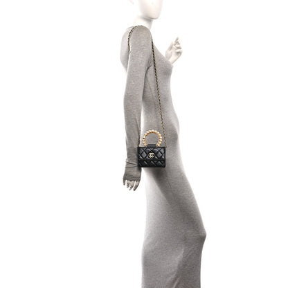 Chanel Lambskin Quilted Pearl Crown Clutch With Chain Black 2 of 11