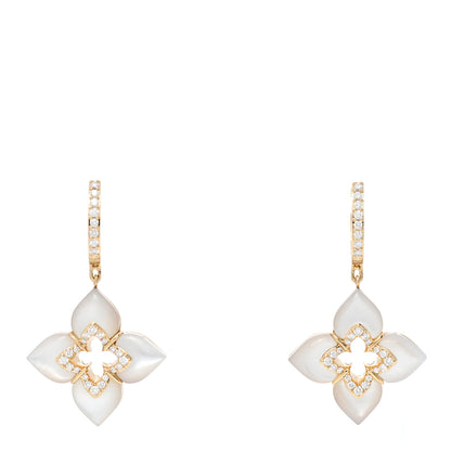 Roberto Coin 18K Yellow Gold Diamond Mother of Pearl Venetian Princess Cabachon Flower Drop Earrings 1 of 4