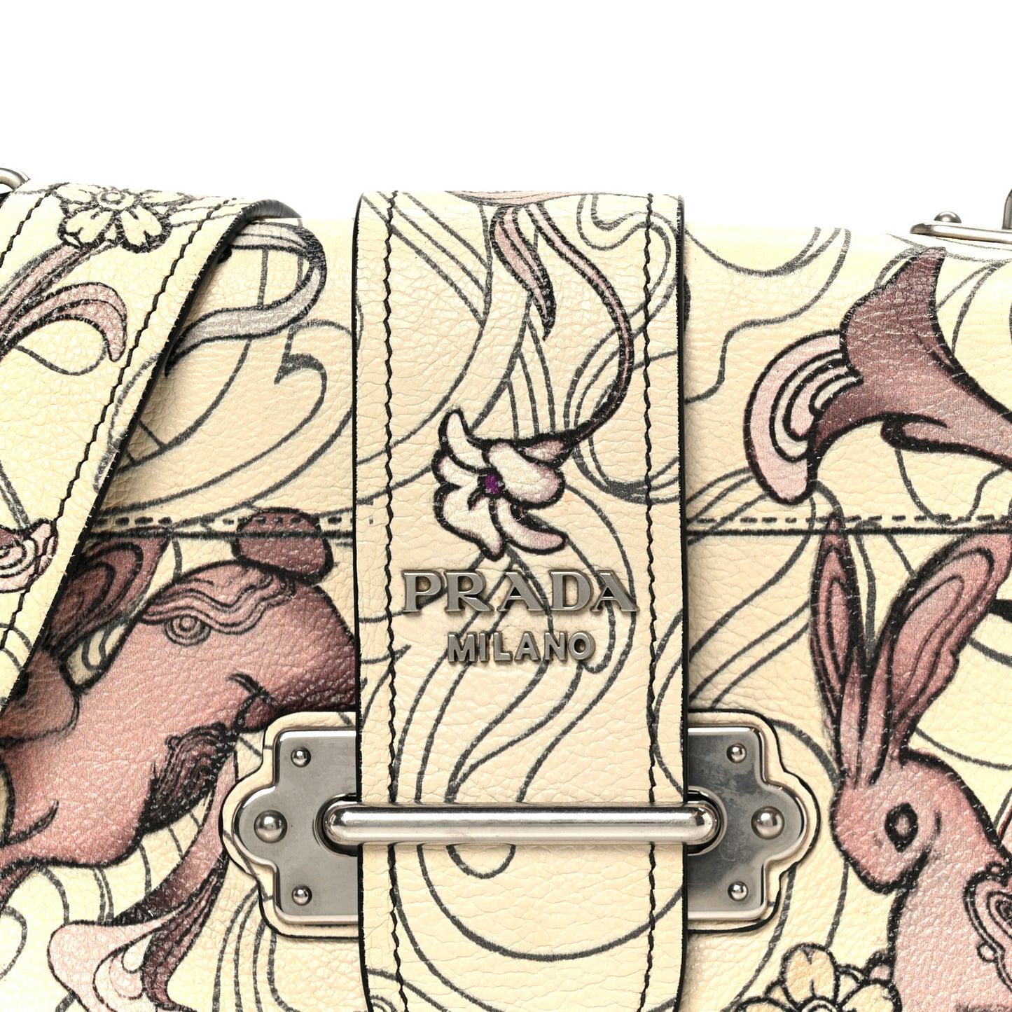 X JAMES JEAN Glace Calfskin Rabbit Print Cahier Bag Opaline