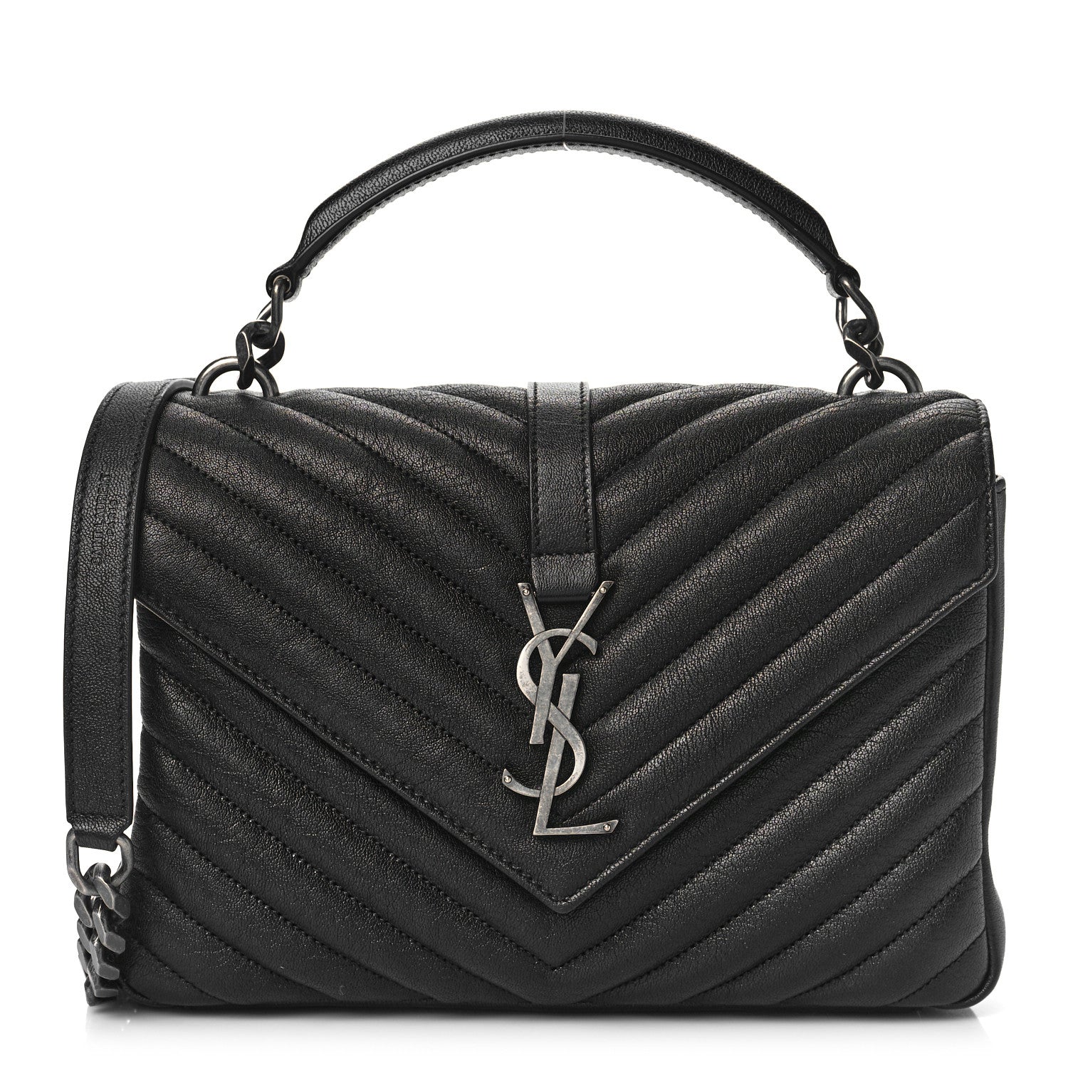 Saint Laurent Sheepskin Matelasse Chevron Monogram Medium College Bag Black 1 of 10