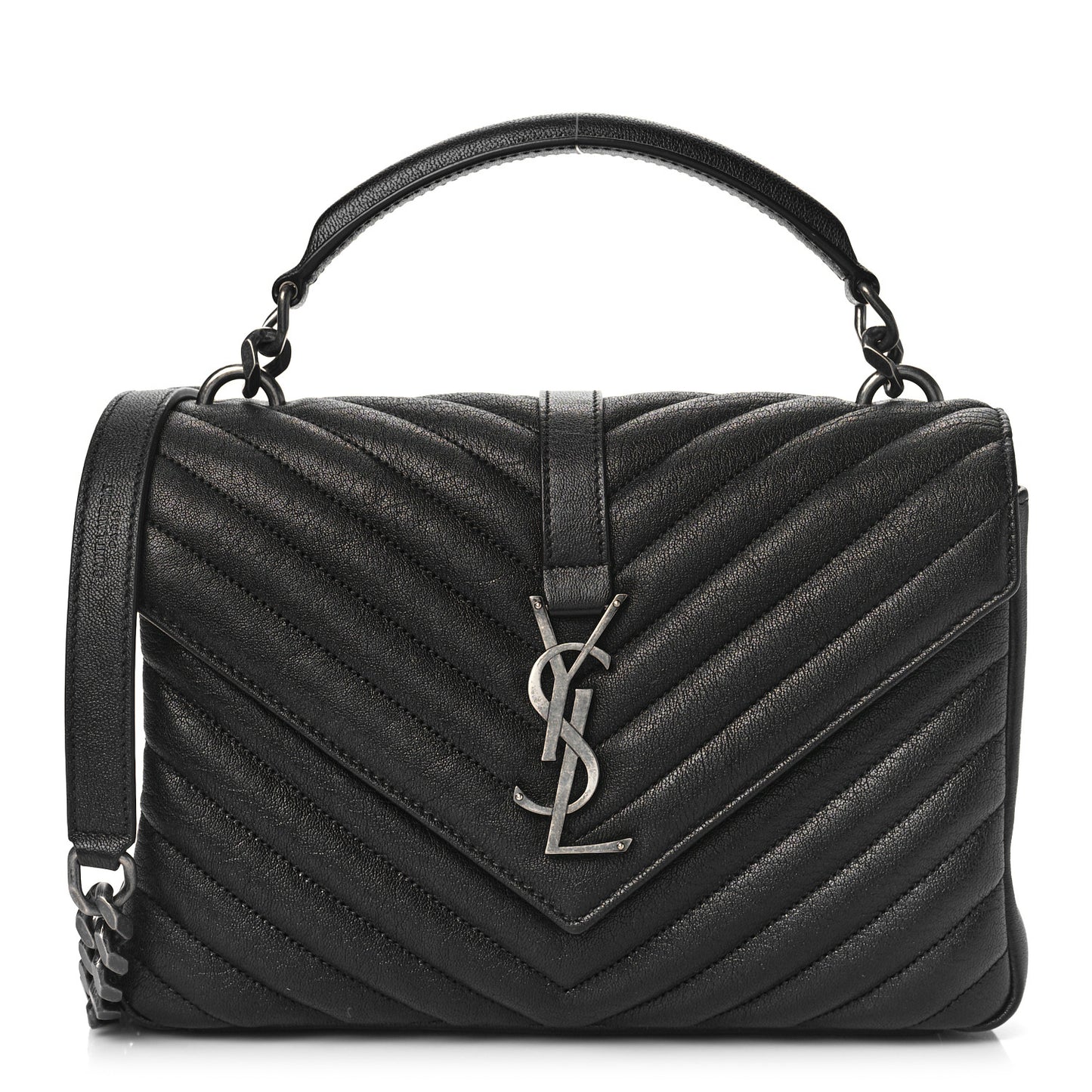 Sheepskin Matelasse Chevron Monogram Medium College Bag Black