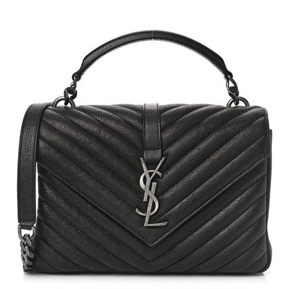 Saint Laurent Sheepskin Matelasse Chevron Monogram Medium College Bag Black 1 of 11