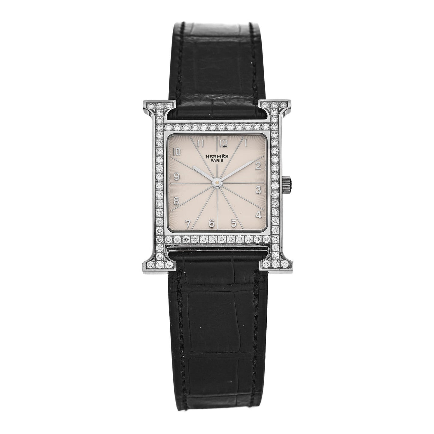 Stainless Steel Alligator Diamond Bezel 26mm Heure H Hour Quartz Watch Noir