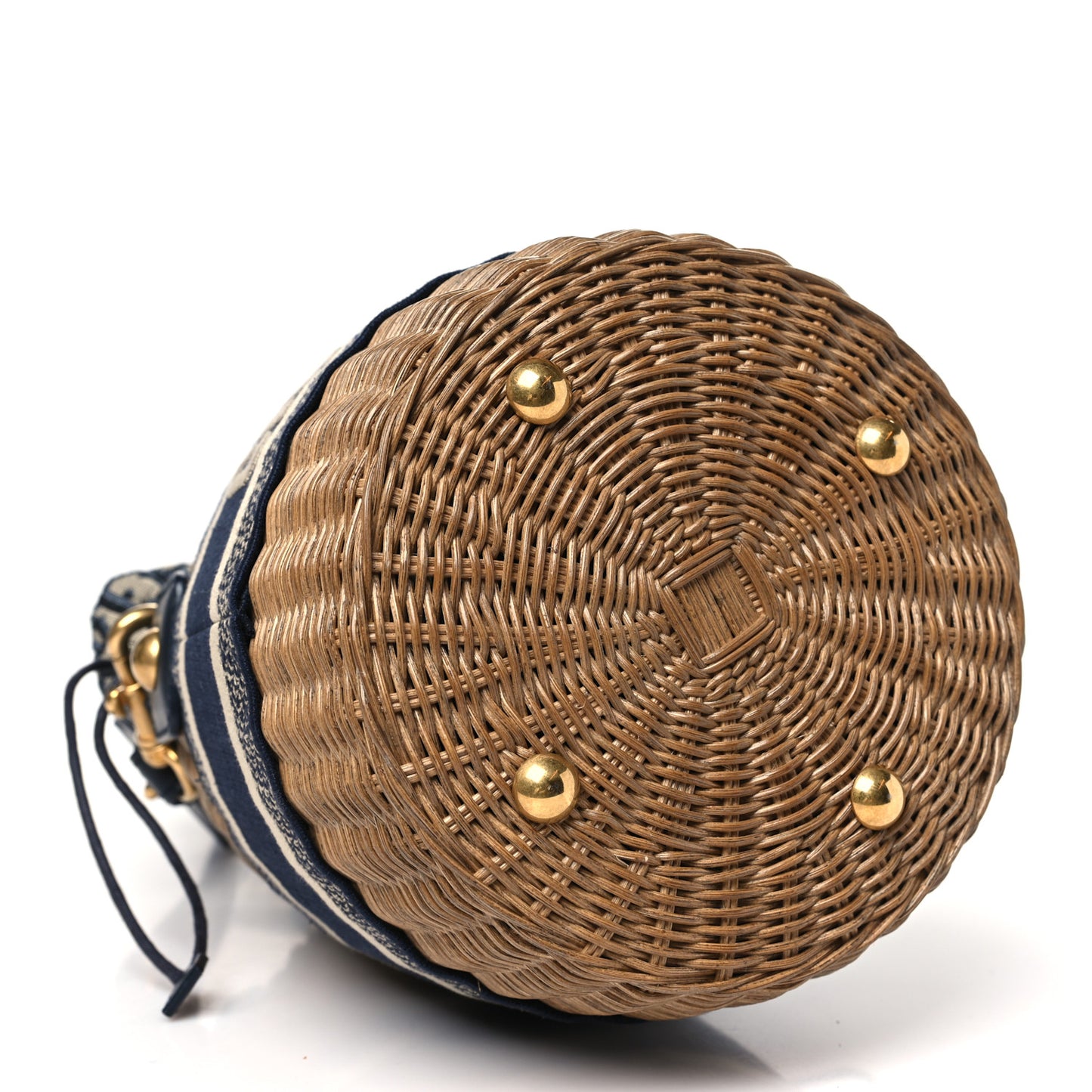 Wicker Oblique Drawstring Bucket Bag Blue