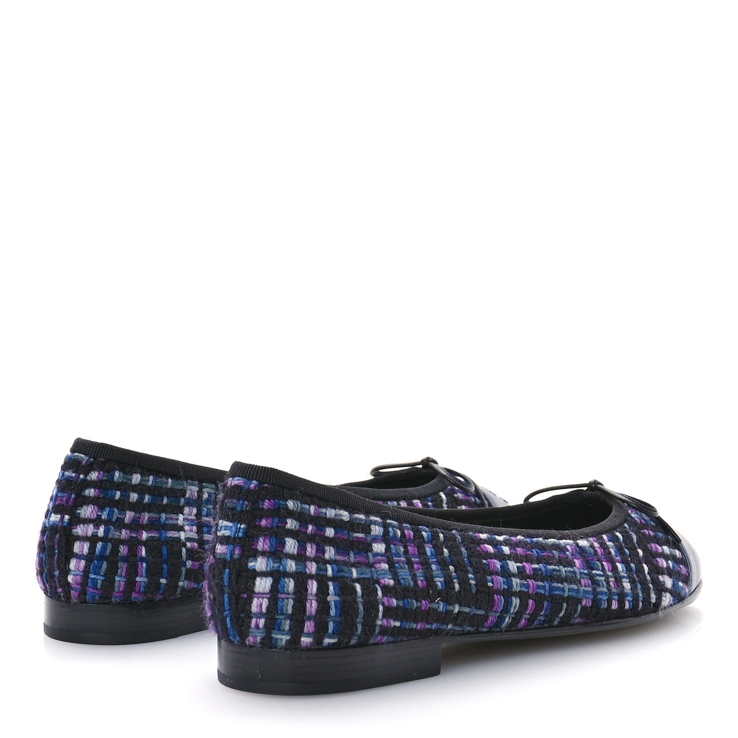 Wool Tweed Lambskin Cap Toe Ballerina Flats 37.5 Black Purple Blue White