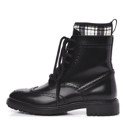Christian Dior Calfskin D-Order Lace-Up Low Boot 37.5 Black White 1 of 7