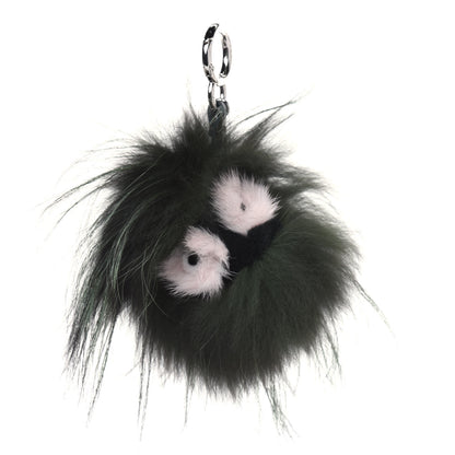Fendi Rabbit Fox Mink Fur Monster Zesty Bag Bug Charm Green Black 1 of 4