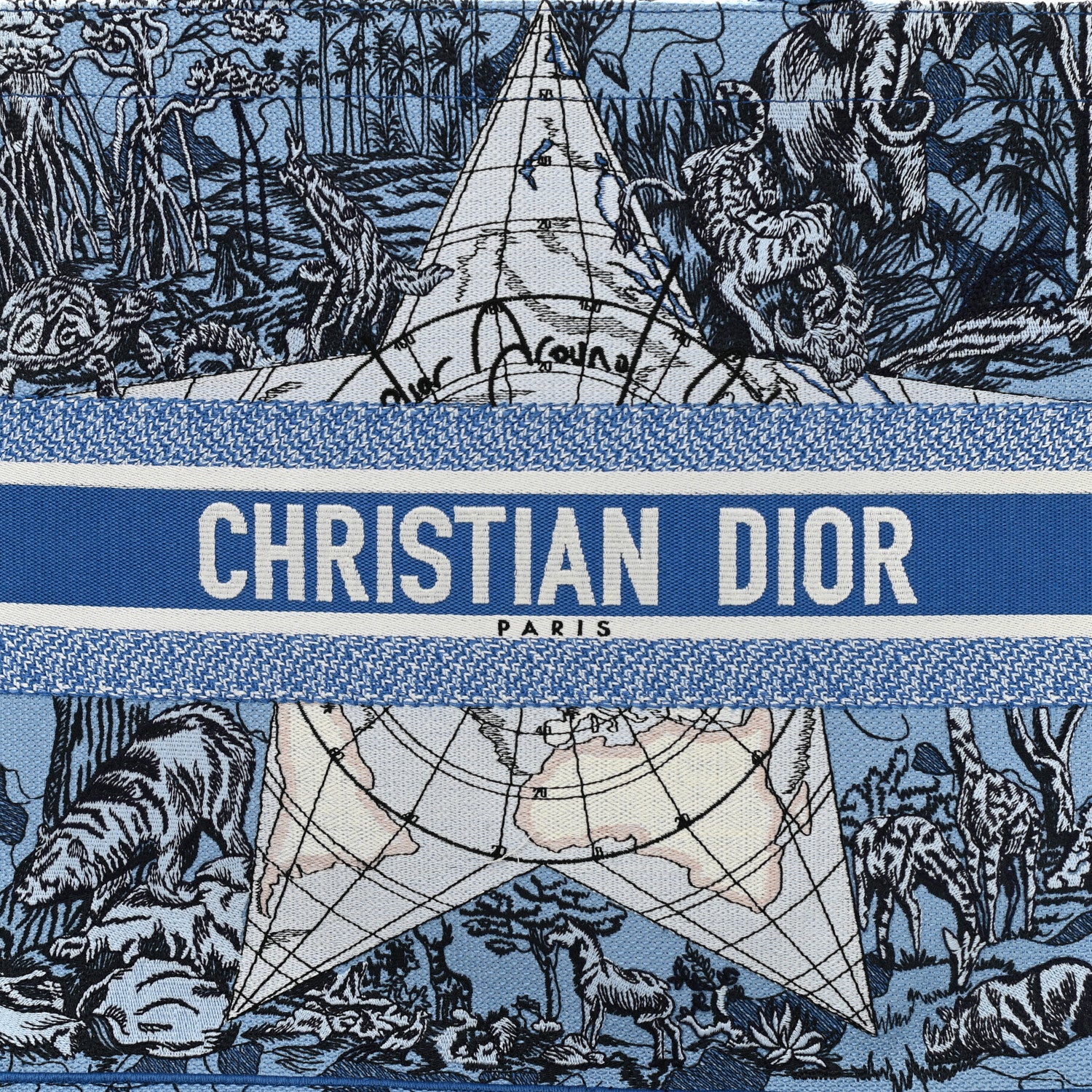 Christian Dior Canvas Embroidered Large Around The World Book Tote Light Blue 8 of 12