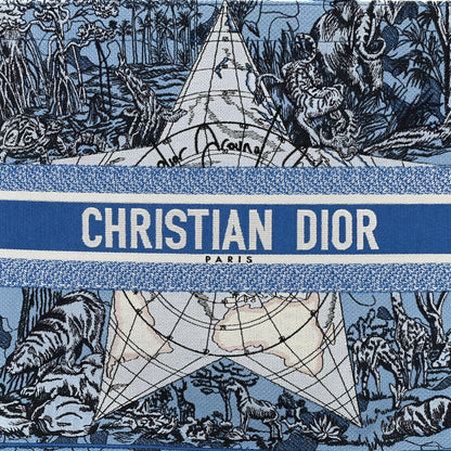 Christian Dior Canvas Embroidered Large Around The World Book Tote Light Blue 8 of 12