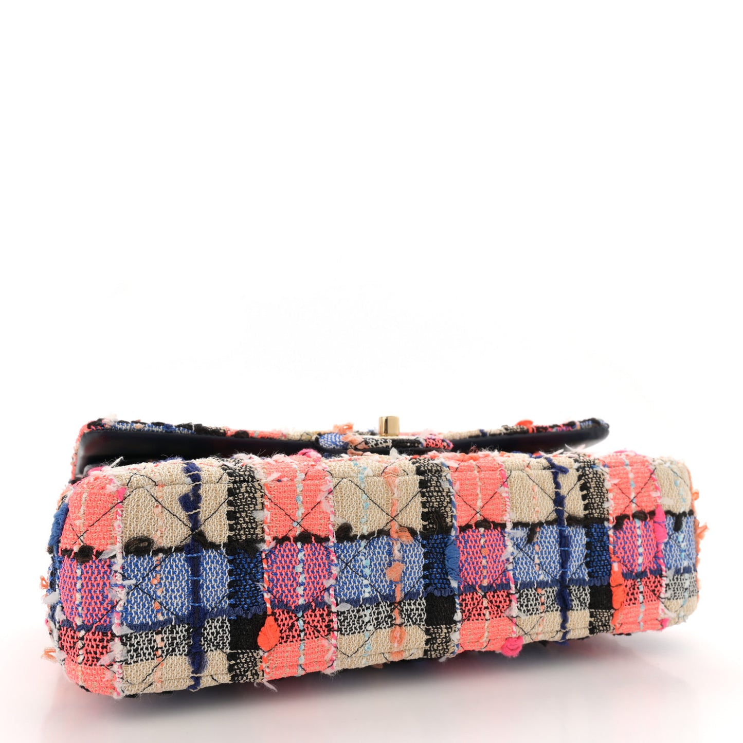 Tweed Quilted Medium Double Flap Blue Orange Yellow