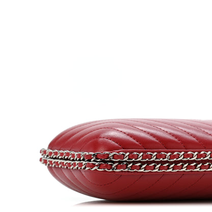 Chanel Lambskin Chevron Quilted Chain Around Clutch Dark Red 9 of 11