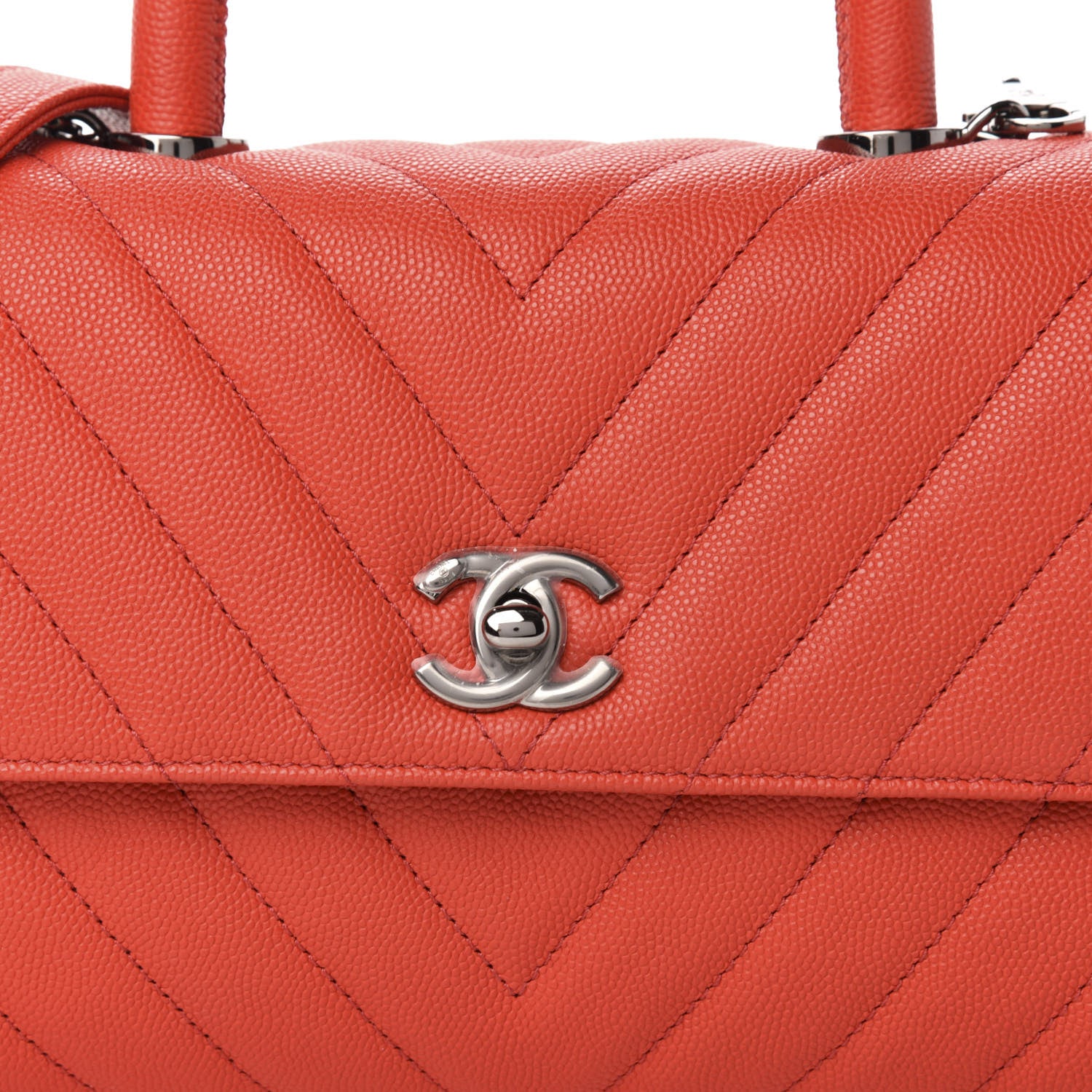 Chanel Caviar Chevron Quilted Mini Coco Handle Flap Red 10 of 11