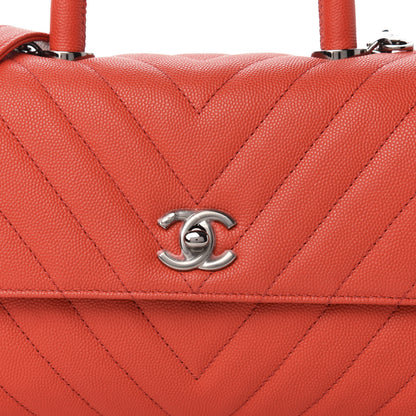 Chanel Caviar Chevron Quilted Mini Coco Handle Flap Red 10 of 11