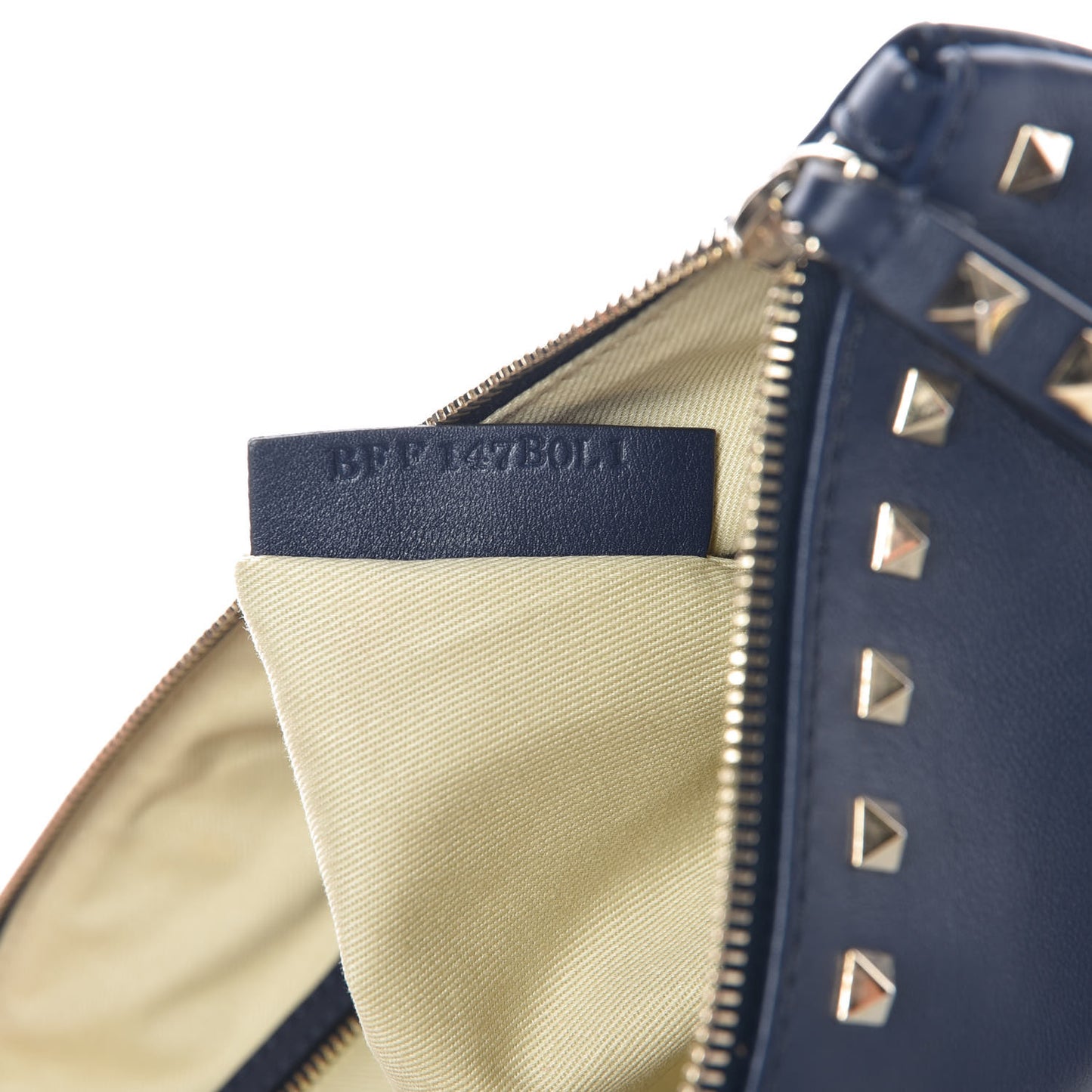 Calfskin Large Rockstud Zip Wristlet Pouch Marine