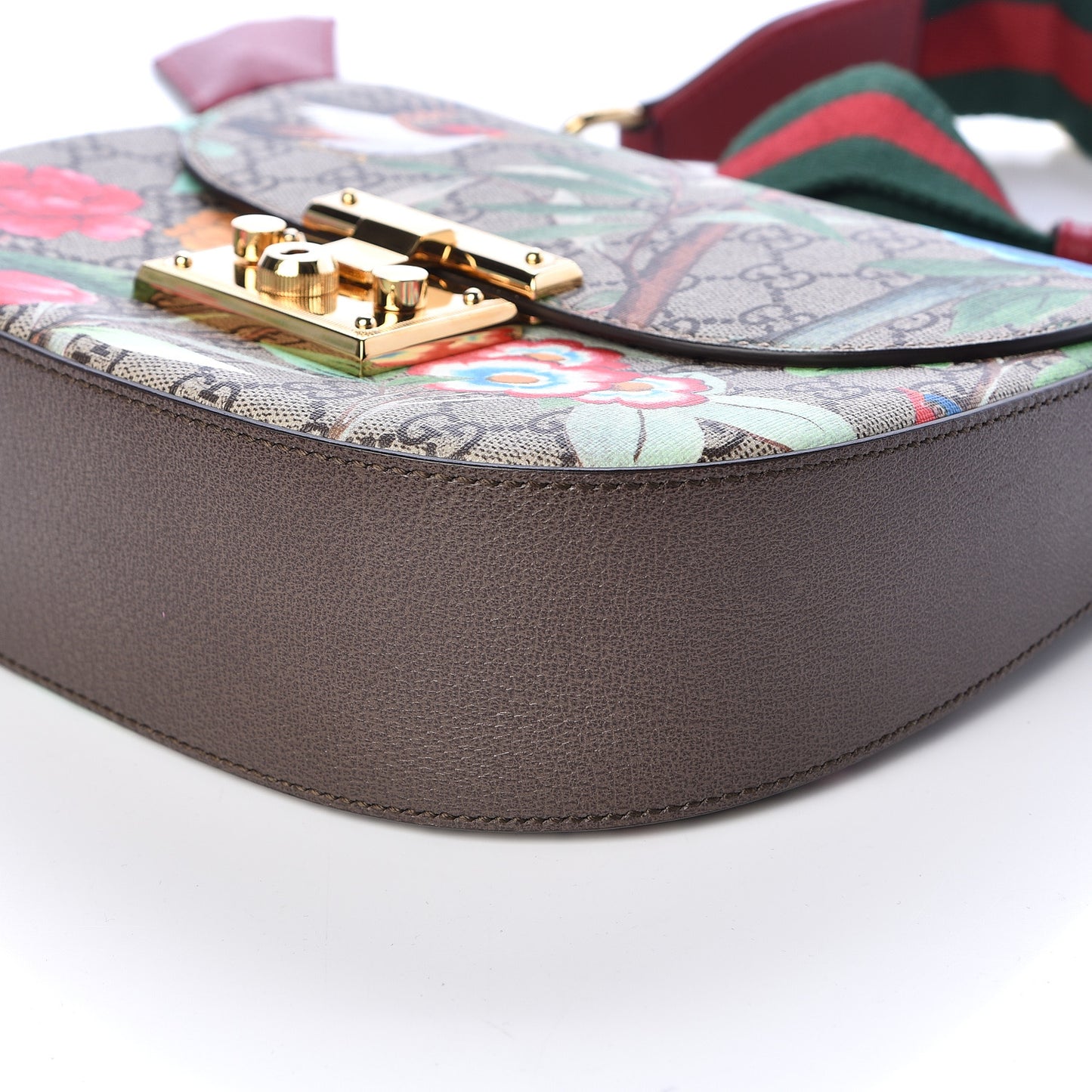 GG Supreme Monogram Tian Web Medium Padlock Messenger Shoulder Bag Beige Multicolor New Acero