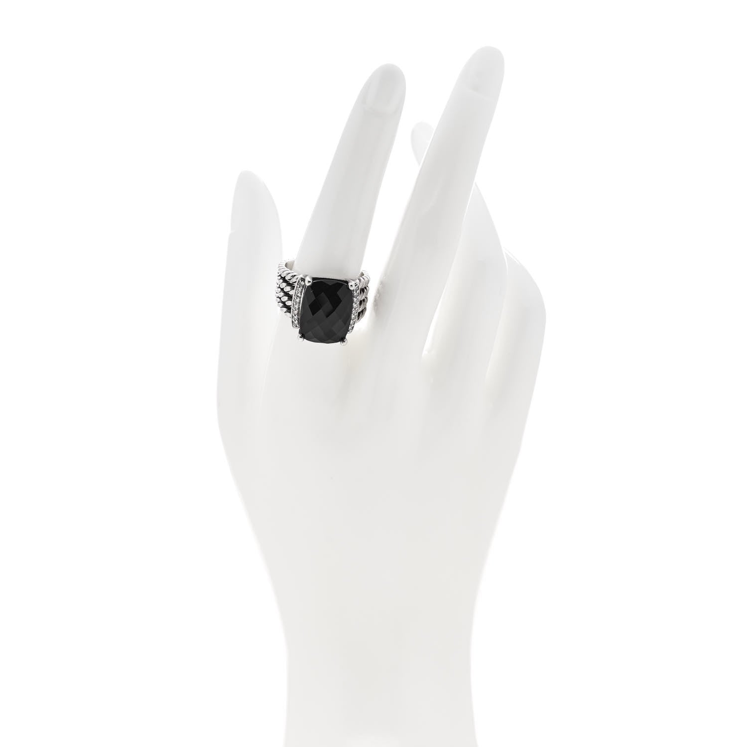 David Yurman Sterling Silver Diamond Black Onyx 16mm Wheaton Ring 58 8.25 2 of 5