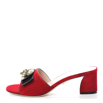 Gucci Velvet Etoile Pearl Embellished Mid Heel Slide Sandals 39 Hibiscus Red Black Blue Agata 1 of 9