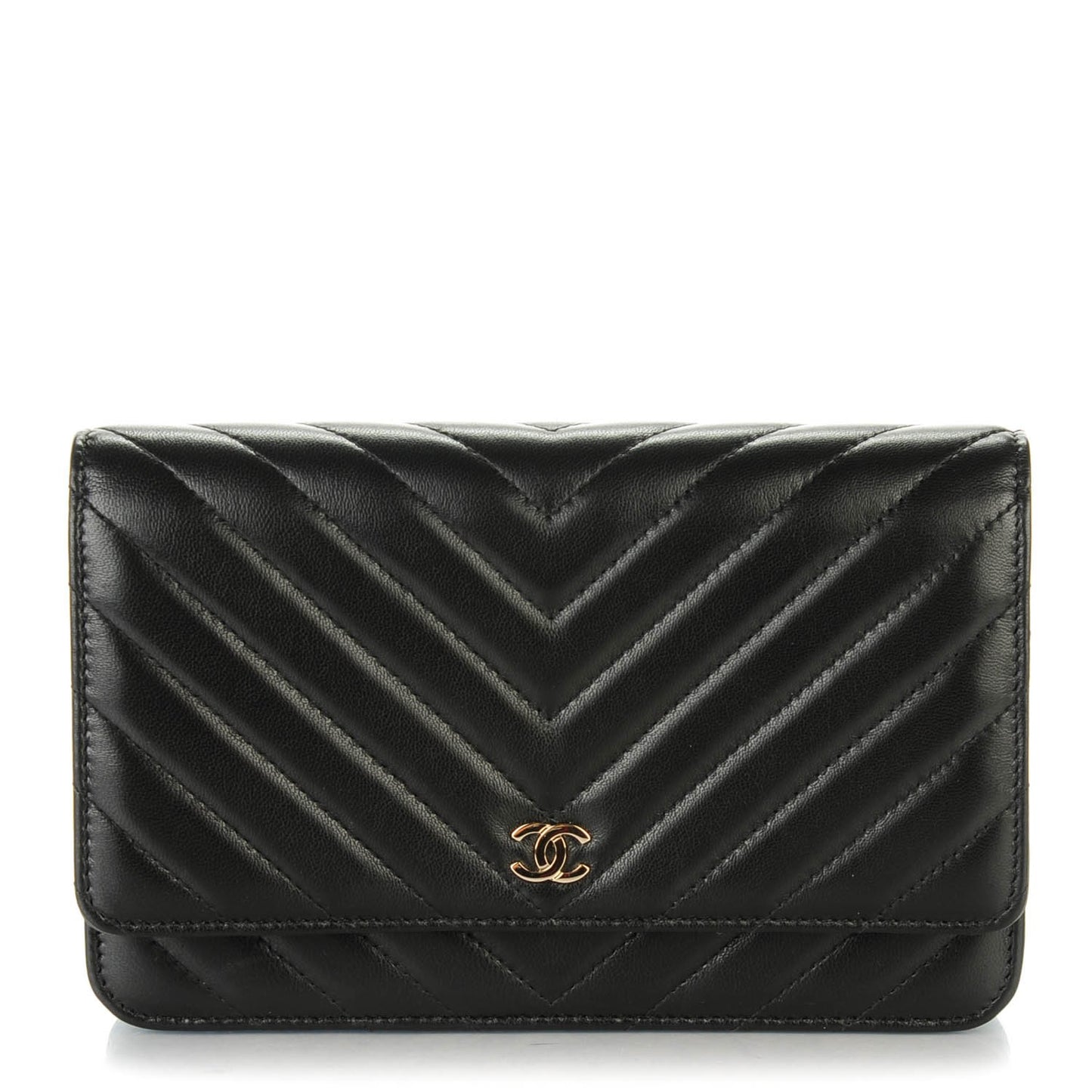 Lambskin Chevron Quilted Wallet On Chain WOC Black