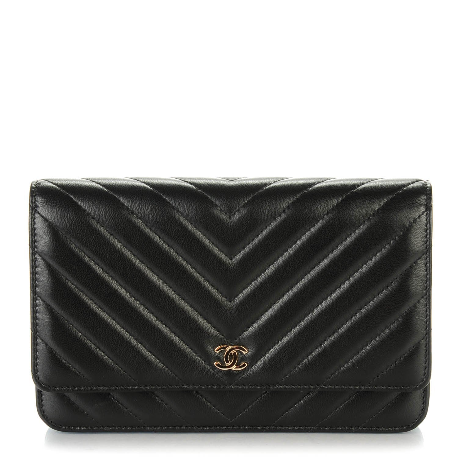 Chanel Lambskin Chevron Quilted Wallet On Chain WOC Black 1 of 8